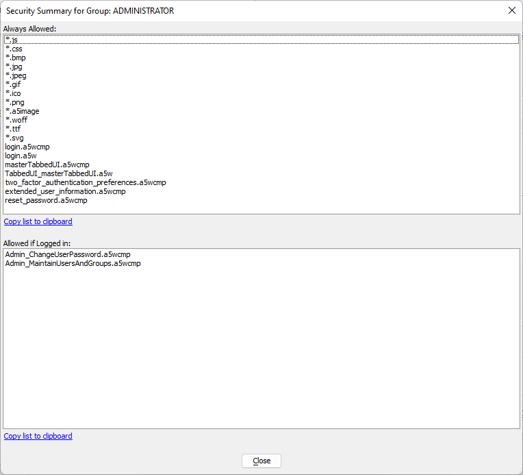 Security Summary for Group: ADMINISTRATOR